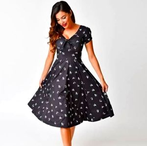 Unique Vintage Poodle Print Natalie Swing Dress